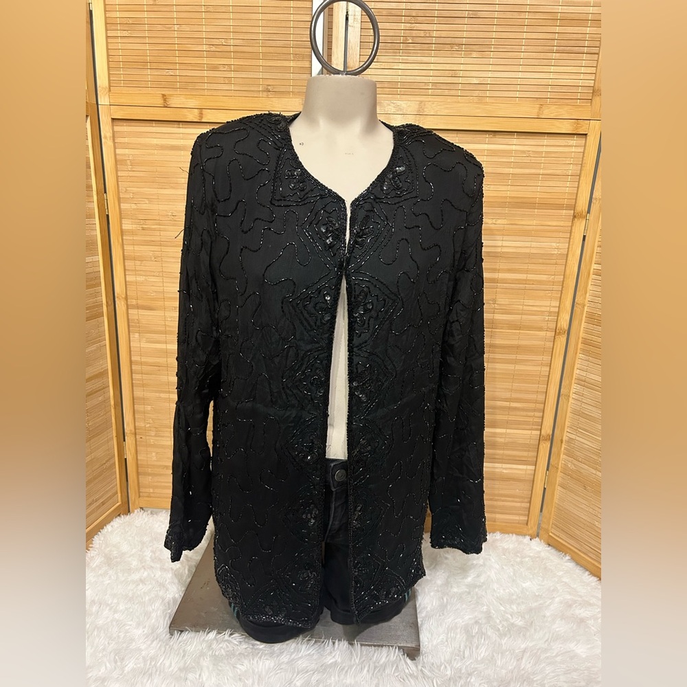 Jaisgumo vintage silk sequin beaded long sleeve suit jacket NWT woman’s small